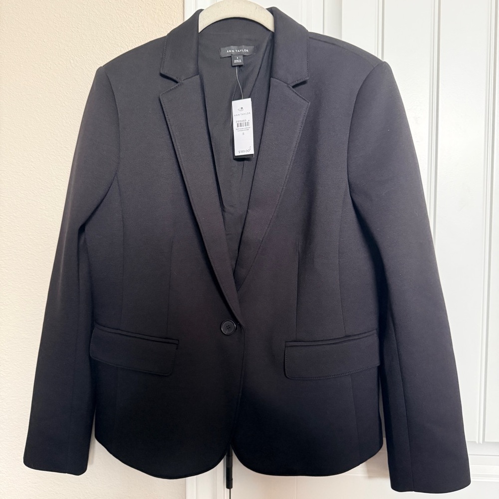 Ann Taylor Black Blazer Jacket Double Knit Size 8 NWT